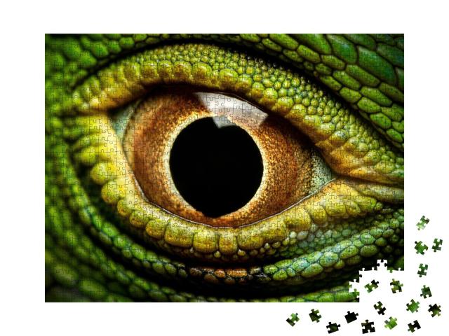 Puzzle de 1000 pièces « Macrophotographie de l'œil d'un iguane vert »