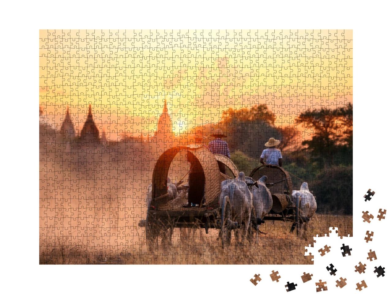 Puzzle de 1000 pièces « Moyen de transport traditionnel à Bagan, Mandalay, Myanmar »
