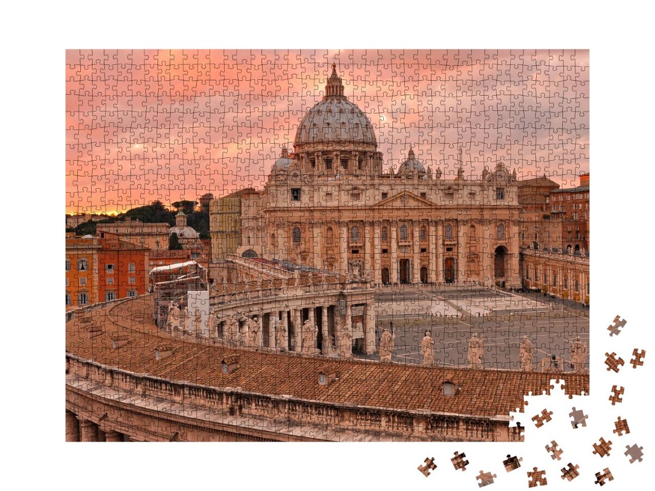 Puzzle de 1000 pièces « Place Saint-Pierre et cathédrale au coucher du soleil, Vatican, Rome »