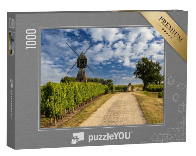 Puzzle de 1000 pièces « Moulin à vent de La Tranchee et vignoble près de Montsoreau, Pays de la Loire, France »
