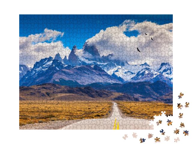 Puzzle de 1000 pièces « Troupe de condors des Andes au-dessus d'une autoroute en Patagonie »