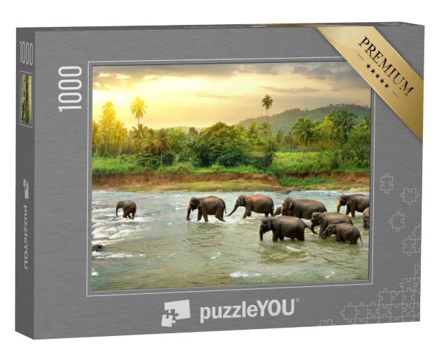Puzzle de 1000 pièces « Les éléphants dans la rivière »