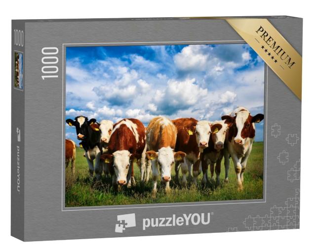 Puzzle de 1000 pièces « Vaches dans une verte prairie d'été »