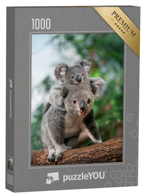 Puzzle de 1000 pièces « Femme koala avec son petit sur le dos »