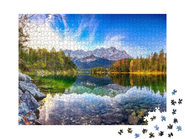 Puzzle de 1000 pièces « Magnifique paysage d'automne au lac Eibsee, Alpes bavaroises, Allemagne »