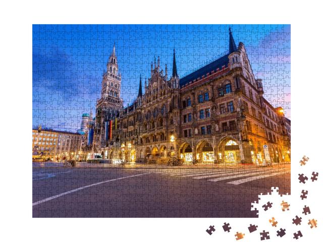 Puzzle de 1000 pièces « Marienplatz et hôtel de ville de Munich de nuit, Bavière, Allemagne »