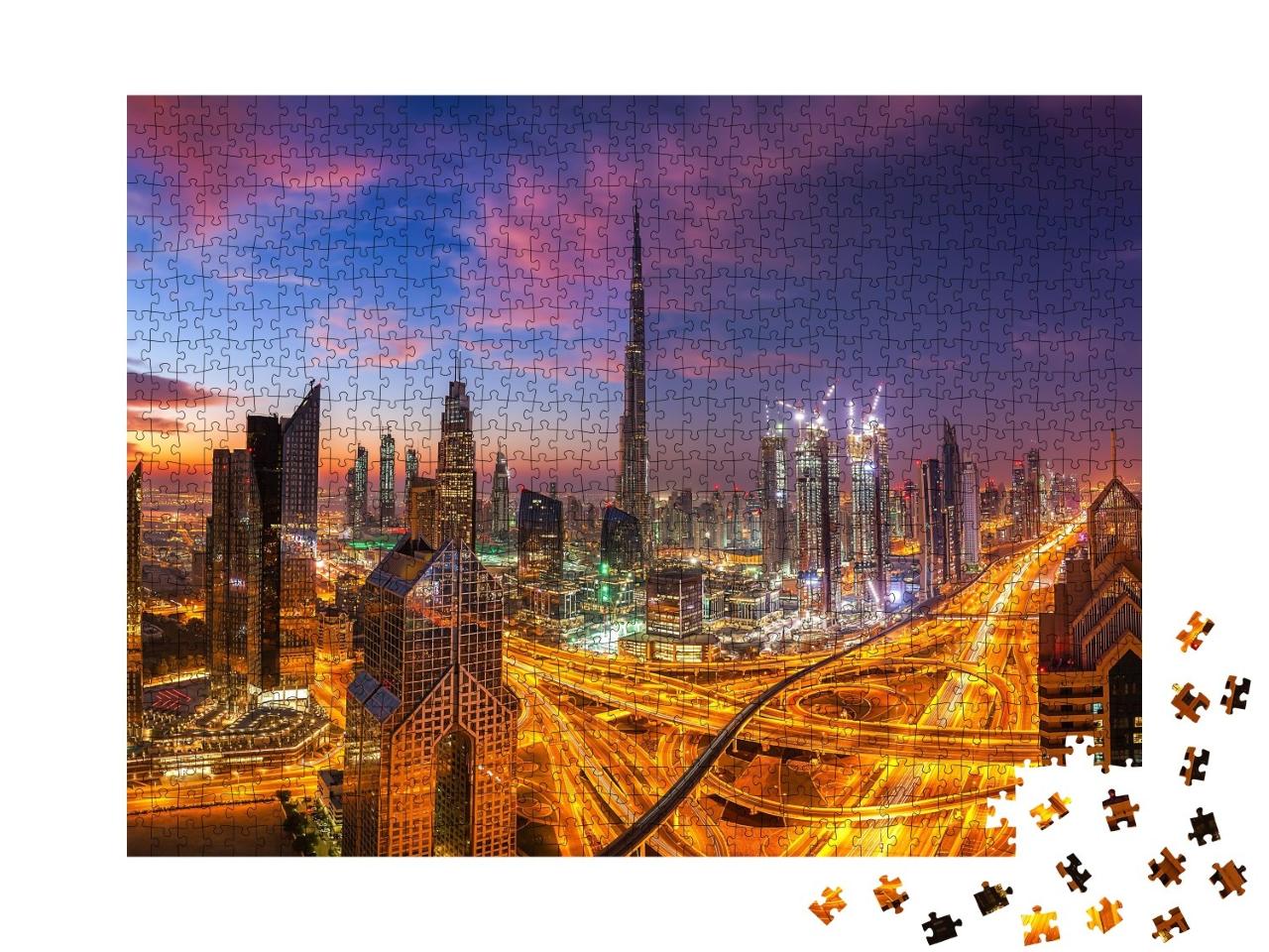 Puzzle de 1000 pièces « Skyline de Dubaï au coucher du soleil »