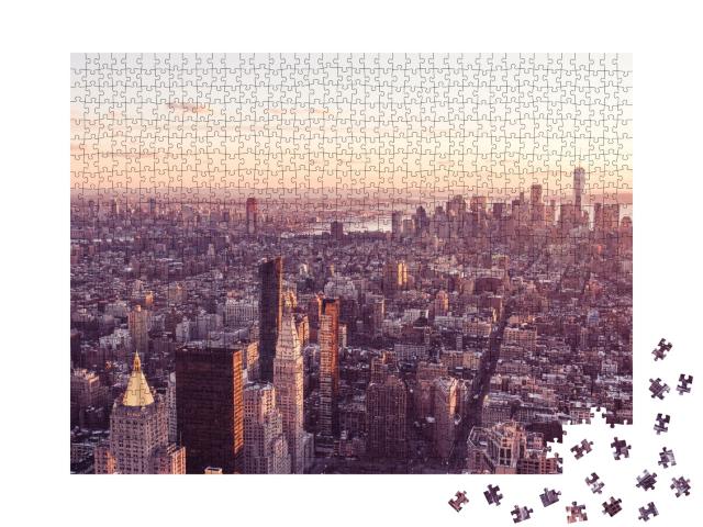 Puzzle de 1000 pièces « Vue aérienne au coucher du soleil de Lower Manhattan, États-Unis »