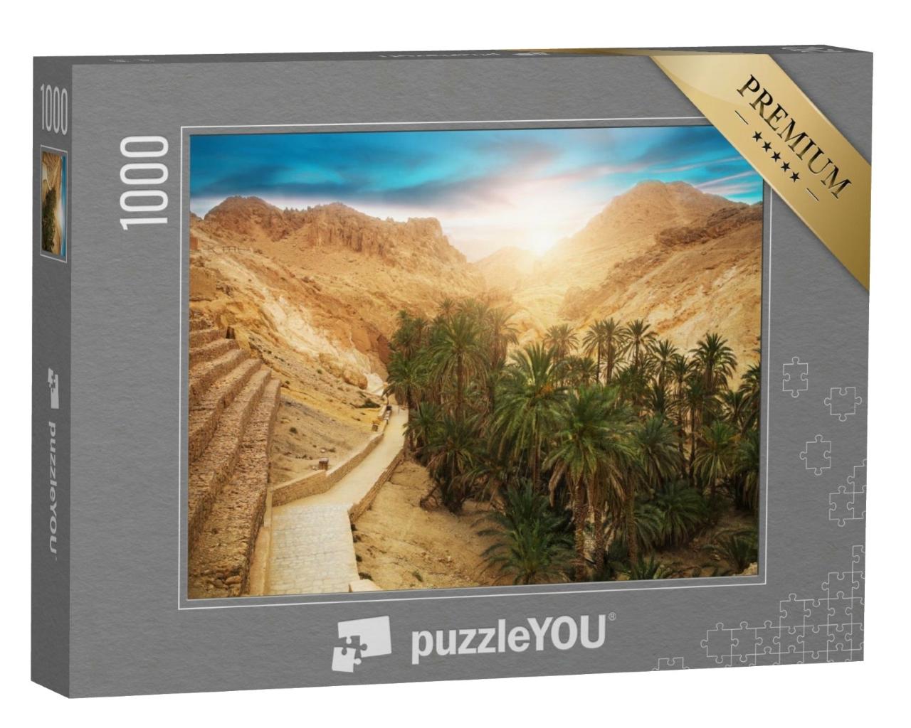 Puzzle de 1000 pièces « Vue sur la montagne de l'oasis de Chebika, désert du Sahara, Tunisie, Afrique »