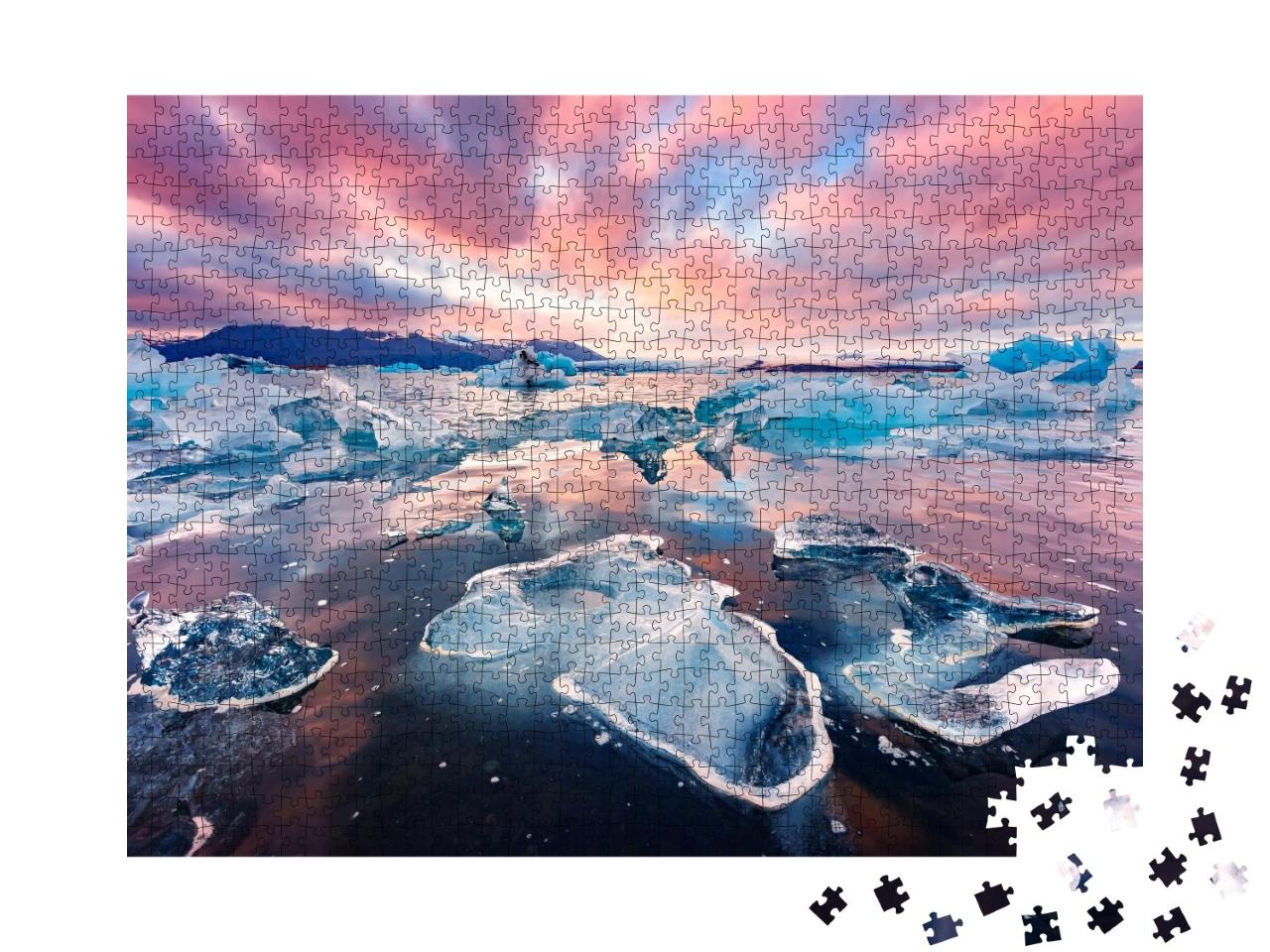 Puzzle de 1000 pièces « Incroyable paysage d'icebergs dans le lagon glaciaire de Jokulsarlon, Islande »