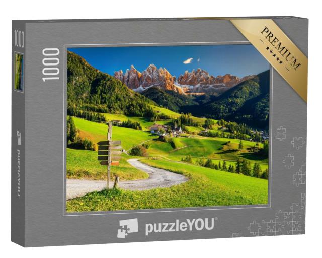 Puzzle de 1000 pièces « Village de Santa Maddalena dans la vallée du Val di Funes, Tyrol du Sud, Italie »