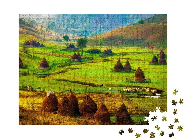 Puzzle de 1000 pièces « Brouillard un matin d'automne : paysage de montagne Fundatura Ponorului, Roumanie »