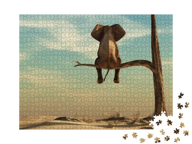 Puzzle de 1000 pièces « Eléphant debout sur une branche fine, illustration »