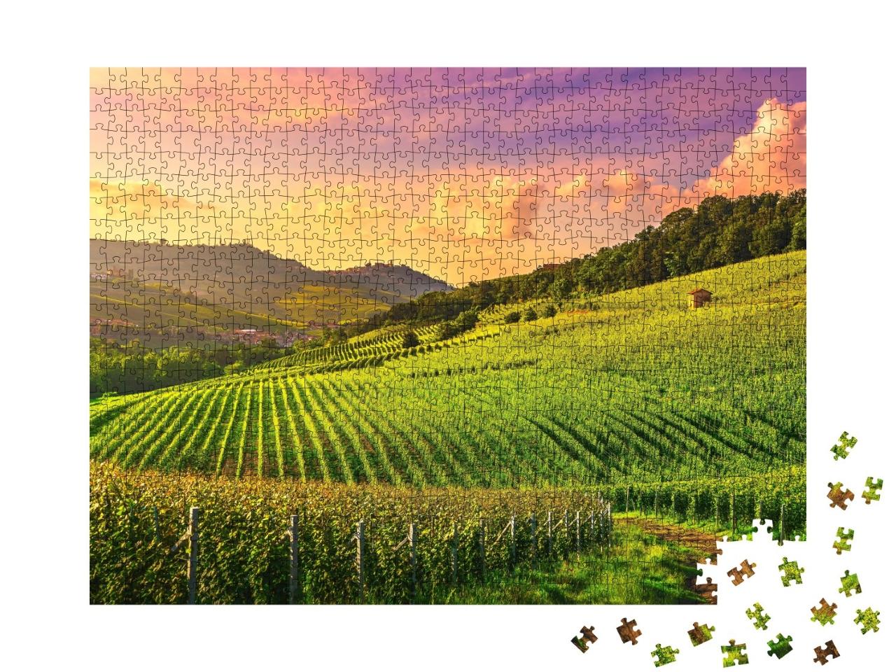 Puzzle de 1000 pièces « Coucher de soleil dans le Piémont, Italie du Nord »