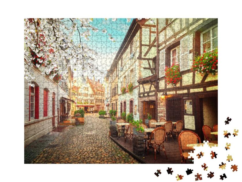 Puzzle de 1000 pièces « Rue du Petit France, quartier médiéval de Strasbourg au printemps, Alsace France »