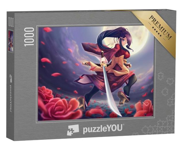 Puzzle de 1000 pièces « Samouraï à la rose : une fille dans le style de l'anime »