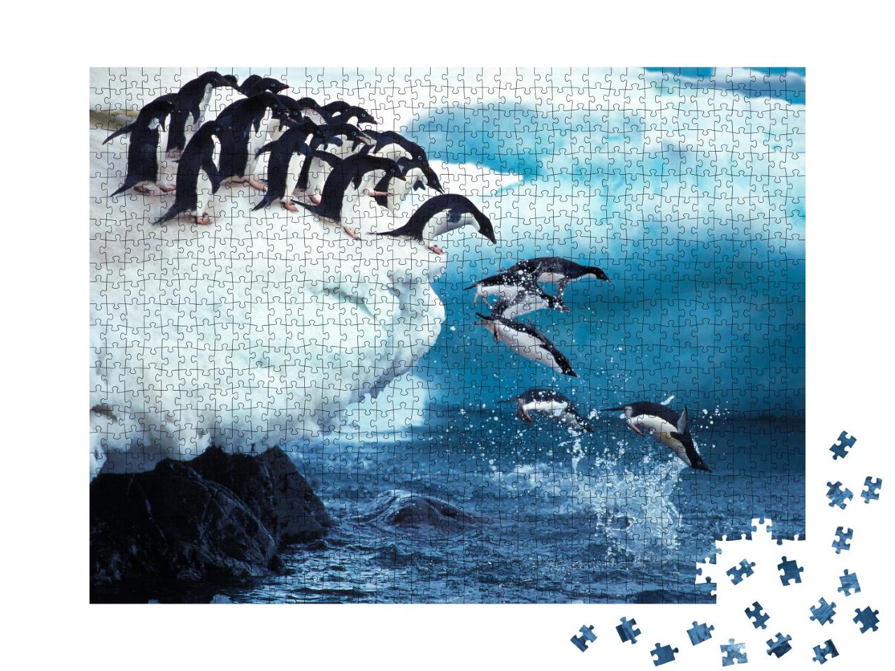 Puzzle de 1000 pièces « Un manchot Adélie saute dans la mer, Antarctique »