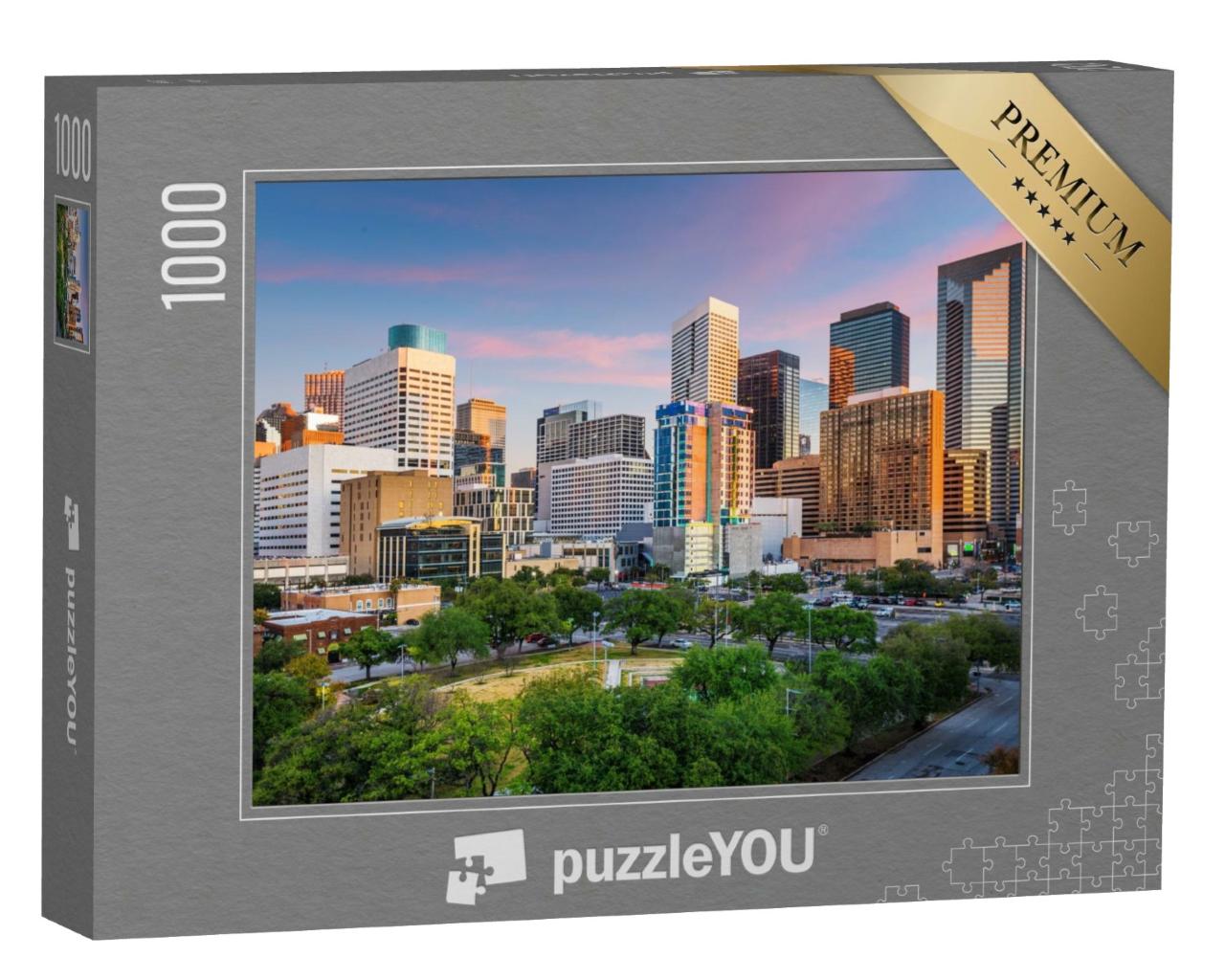 Puzzle de 1000 pièces « Centre-ville et skyline de Houston au crépuscule, Texas, États-Unis »
