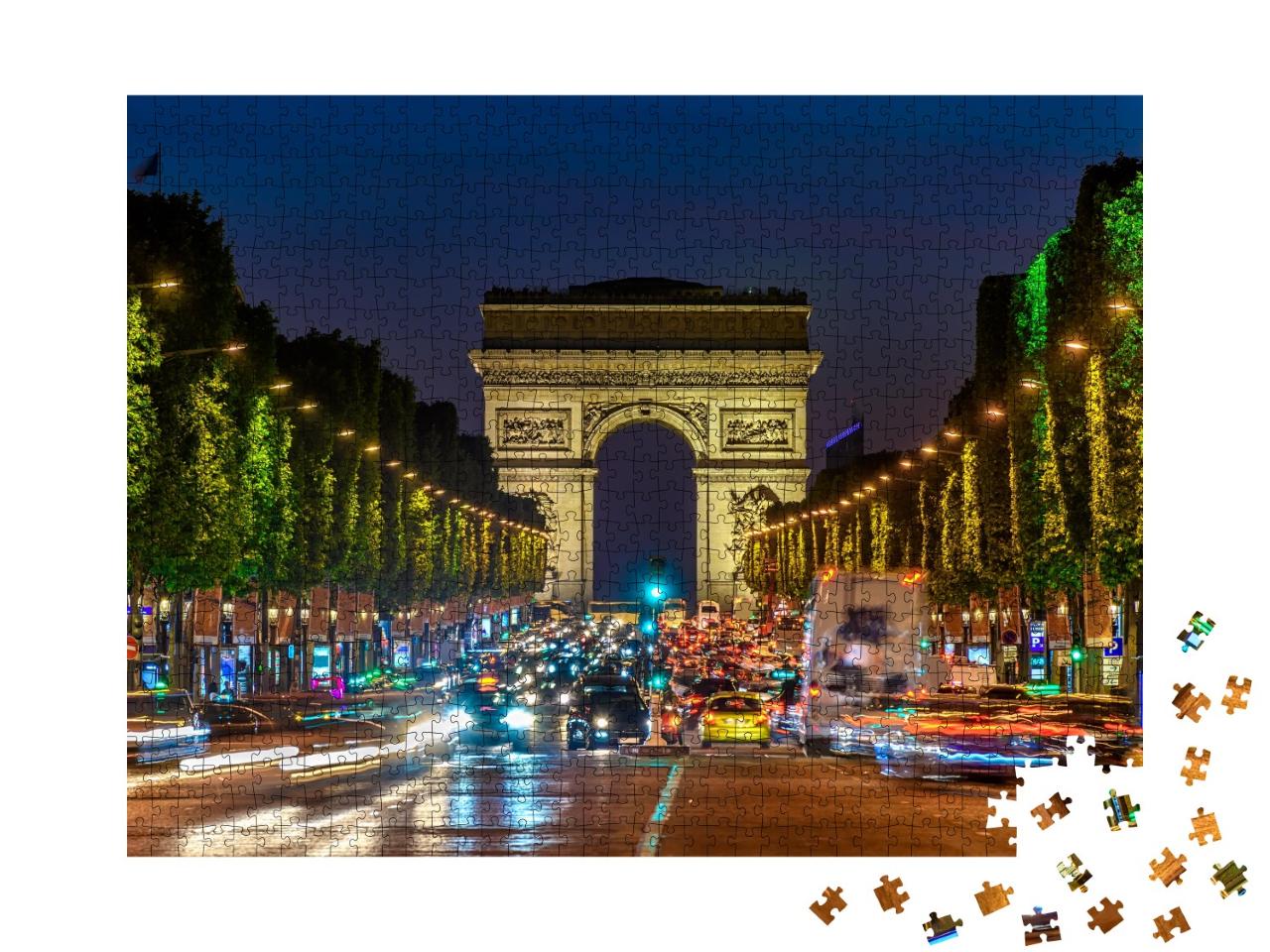 Puzzle de 1000 pièces « Champs-Élysées et Arc de Triomphe de nuit, Paris, France »