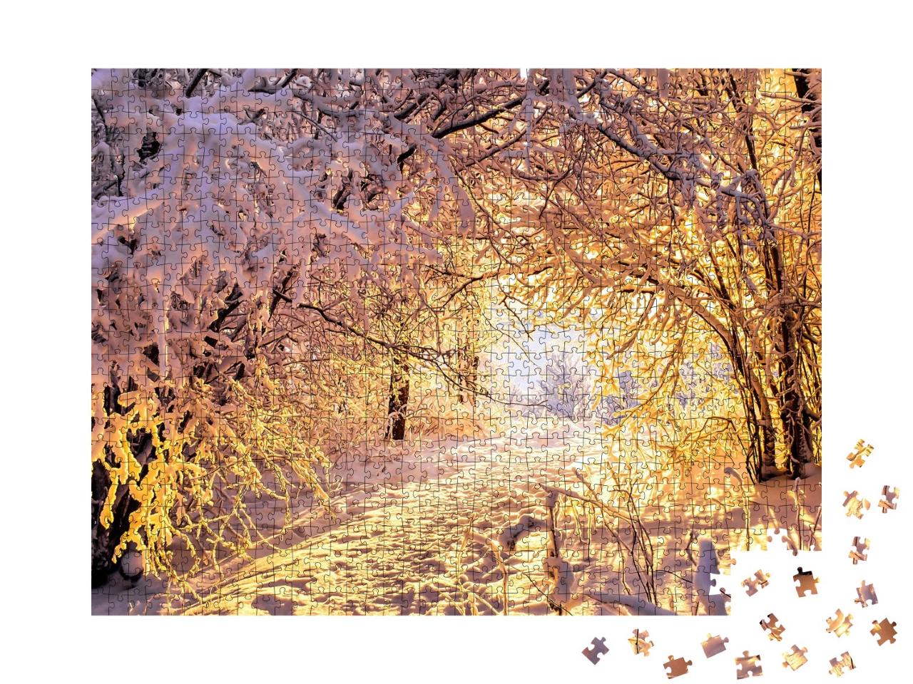 Puzzle de 1000 pièces « Paysage d'hiver avec neige et coucher de soleil »