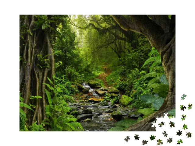 Puzzle de 1000 pièces « Jungle tropicale avec rivière »