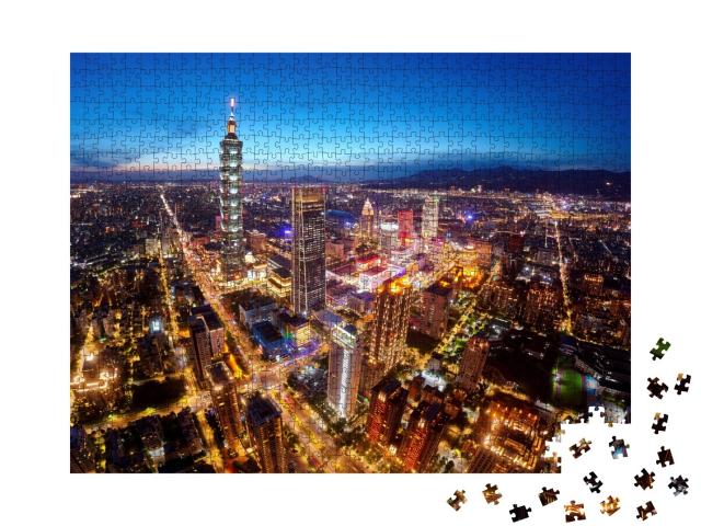 Puzzle de 1000 pièces « Vue aérienne du centre-ville de Taipei, Taïwan »