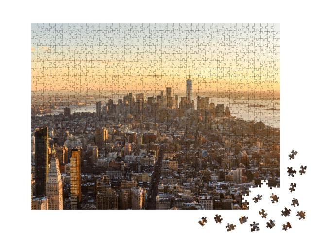 Puzzle de 1000 pièces « Manhattan avec l'Empire State Building vu d'en haut, vue sépia »
