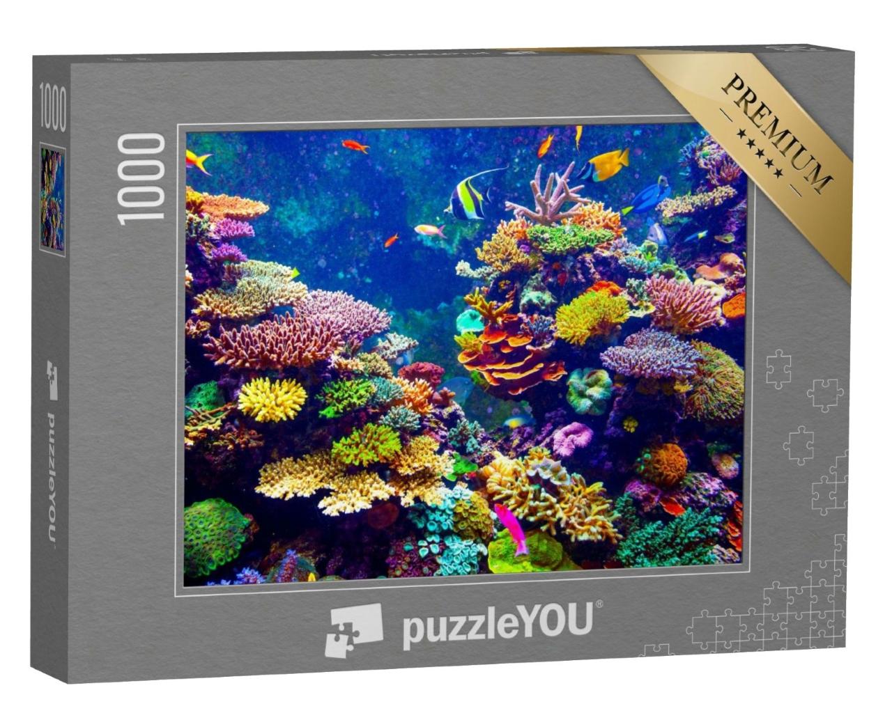 Puzzle de 1000 pièces « Aquarium de Singapour - Récif corallien et poissons tropicaux sous la lumière du soleil »