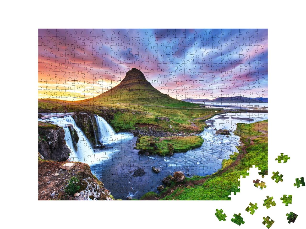 Puzzle de 500 pièces « Coucher de soleil sur le mont Kirkjufell, Islande »