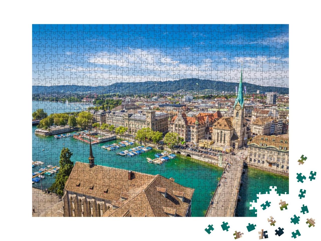 Puzzle de 1000 pièces « Zurich et sa célèbre église Fraumünster »
