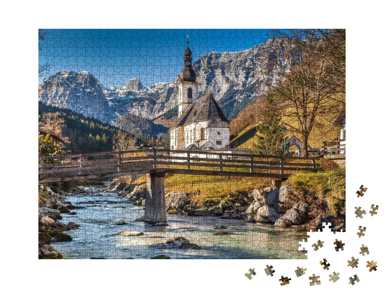Puzzle de 1000 pièces « L'église paroissiale Saint-Sébastien en automne, Ramsau, Allemagne »