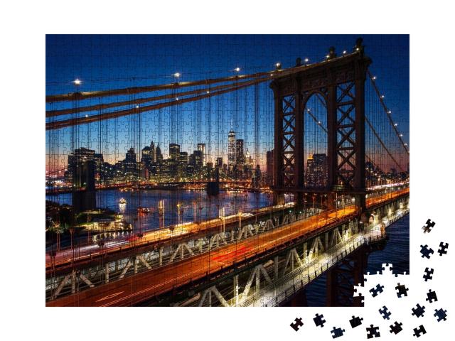 Puzzle de 1000 pièces « Coucher de soleil sur Manhattan avec le pont de Brooklyn, États-Unis »