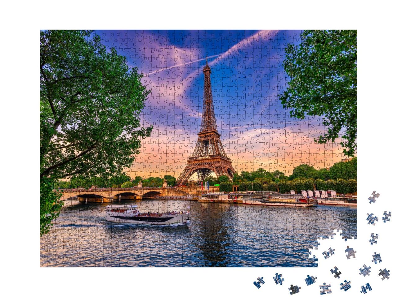 Puzzle de 1000 pièces « Tour Eiffel et fleuve Seine au coucher du soleil à Paris, France »