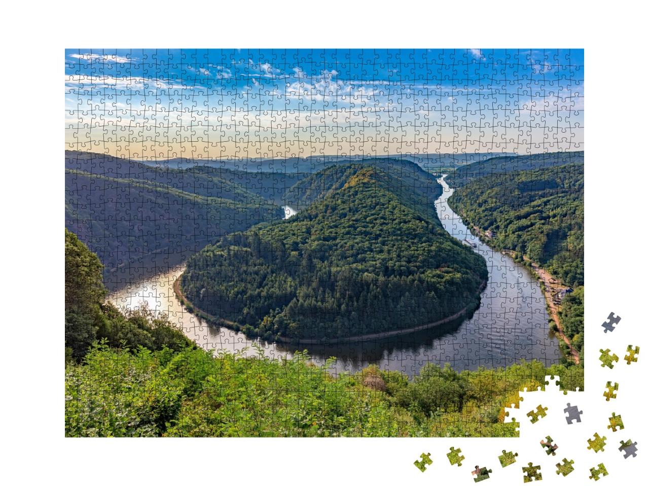 Puzzle de 1000 pièces « Emblème de la Sarre avec vue sur la boucle de la Sarre en Allemagne »