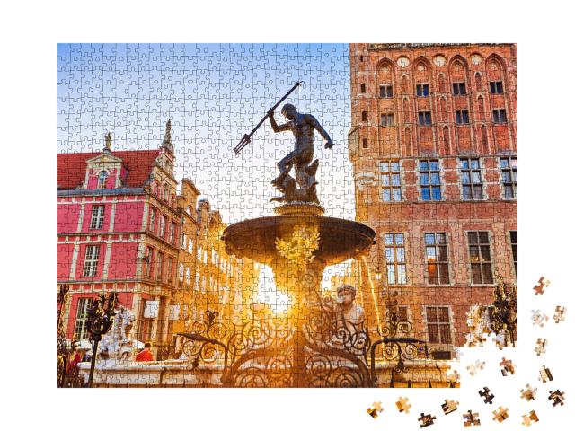 Puzzle de 1000 pièces « Fontaine de Neptune au coucher du soleil, Gdansk, Pologne »