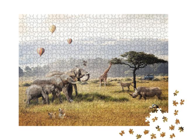 Puzzle de 1000 pièces « Ballons à air chaud et safari au Kenya »