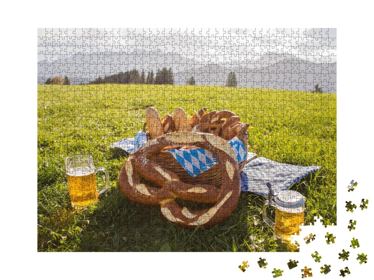 Puzzle de 1000 pièces « Bretzels à la bière, casse-croûte en Bavière, Allgäu, Allemagne »