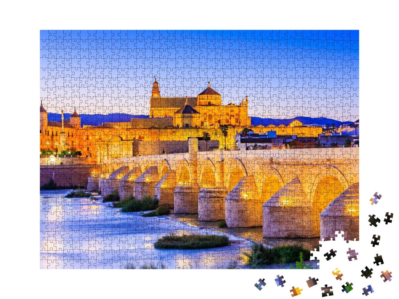 Puzzle de 1000 pièces « Cordoue : Pont romain sur le fleuve Guadalquivir vers la Grande Mosquée »