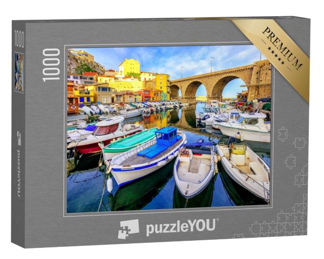 Puzzle de 1000 pièces « Petit port de pêche Vallon des Auffes avec des maisons traditionnelles pittoresques et des bateaux, Marseille »