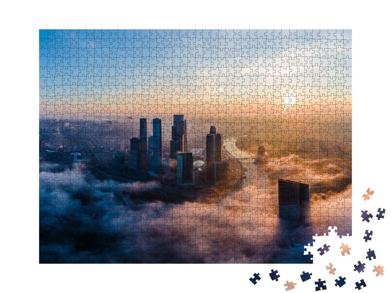 Puzzle de 1000 pièces « Vue aérienne : les tours du Moscow International Business Centre le matin »