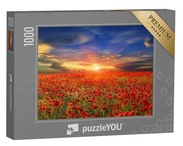 Puzzle de 1000 pièces « Coucher de soleil sur un champ de coquelicots »