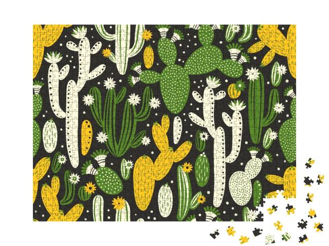 Puzzle de 1000 pièces « Illustration : Cactus verts, blancs et jaunes »