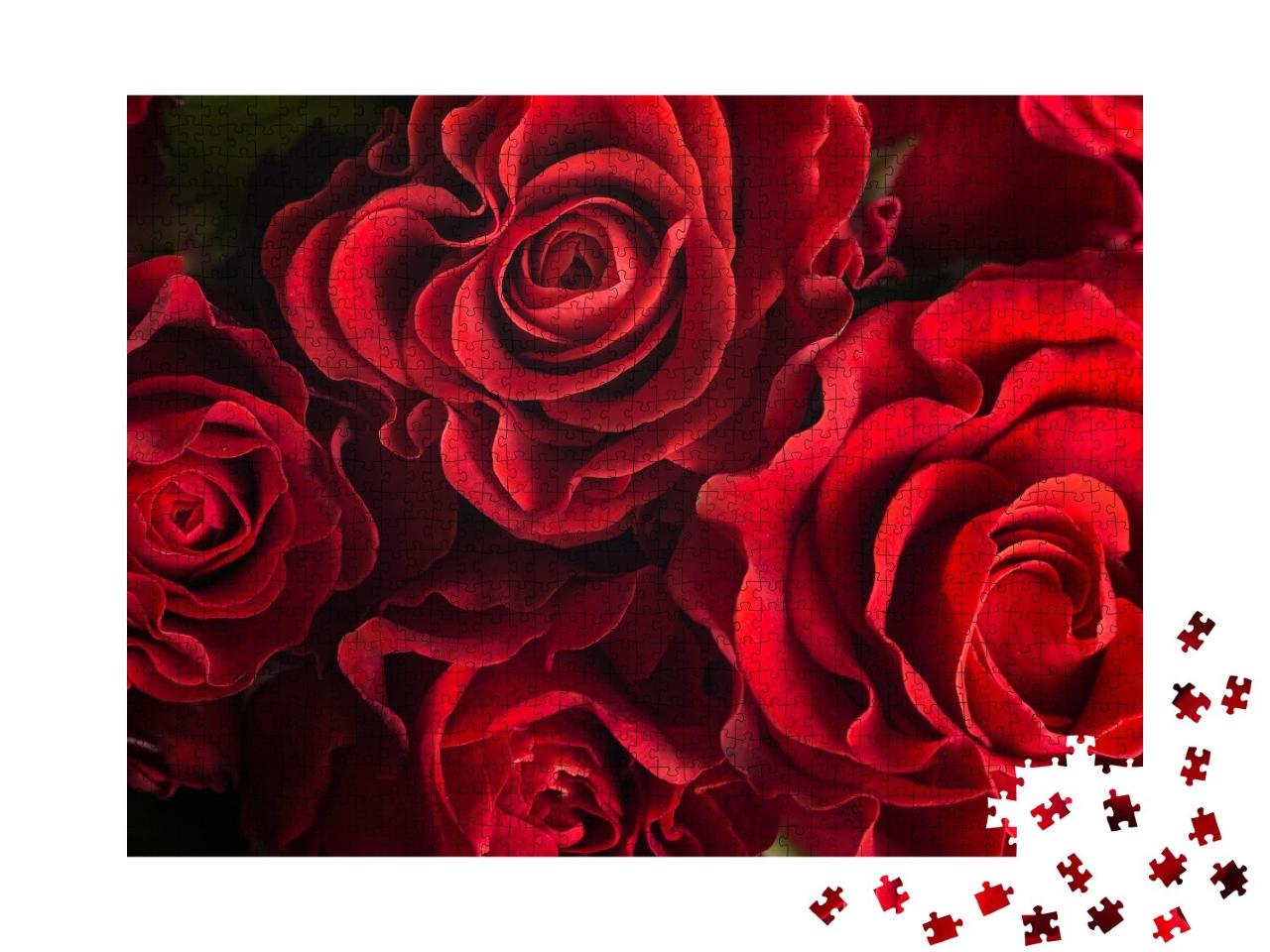 Puzzle de 1000 pièces « Bouquet de roses rouges fraîches »