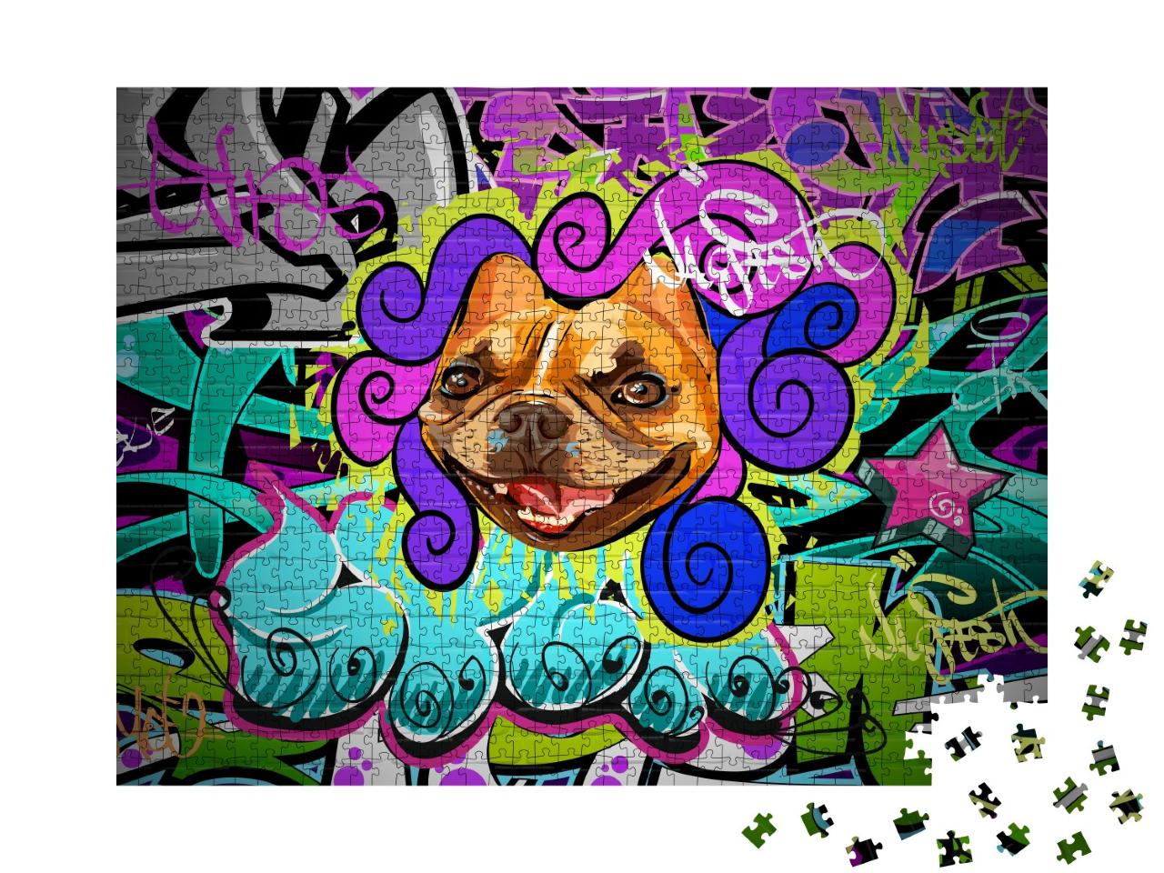 Puzzle de 1000 pièces « Art du graffiti avec le boxer-dog comme motif central »