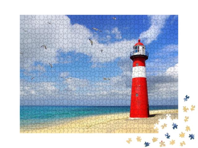 Puzzle de 1000 pièces « Magnifique phare sur la plage de Westkapelle, Pays-Bas »