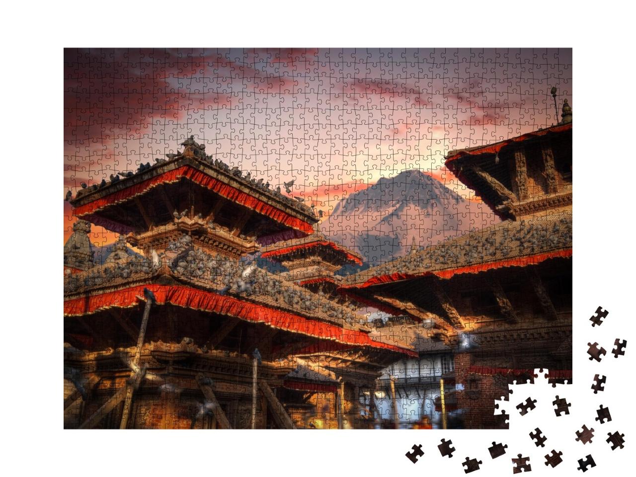 Puzzle de 1000 pièces « Soirée enchantée au temple de Durbar Square à Bhaktapur, Katmandou, Népal »