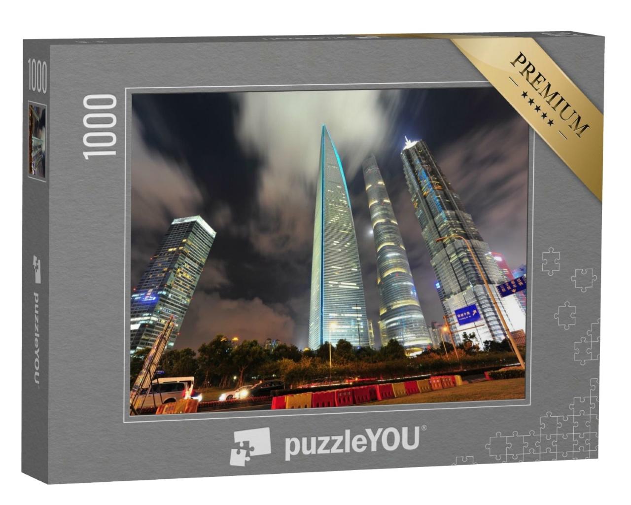 Puzzle de 1000 pièces « Vue nocturne du centre financier de Lujiazui à Shanghai, Chine »