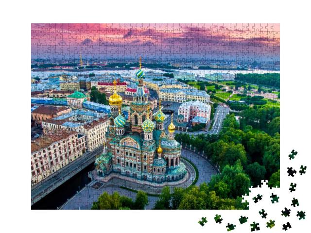 Puzzle de 1000 pièces « Panorama de Saint-Pétersbourg au coucher du soleil, Russie »