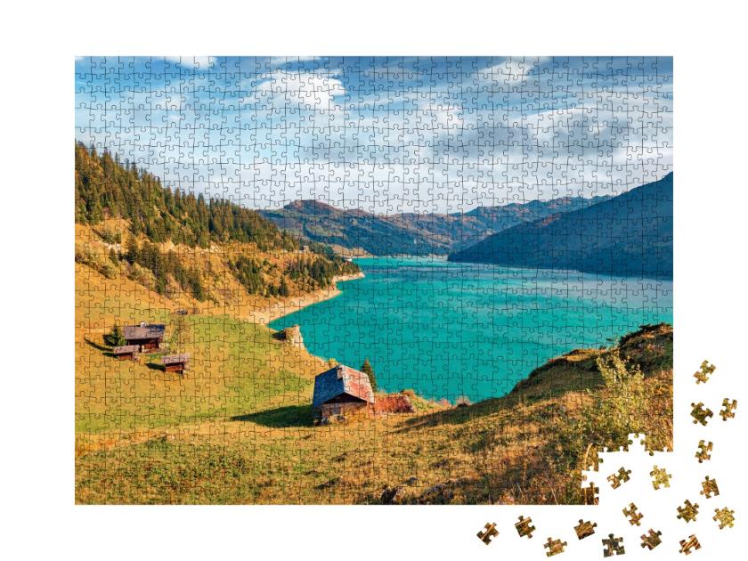 Puzzle de 1000 pièces « Le lac de Roselend. Scène d'automne passionnante d'Auvergne-Rhône-Alpes »