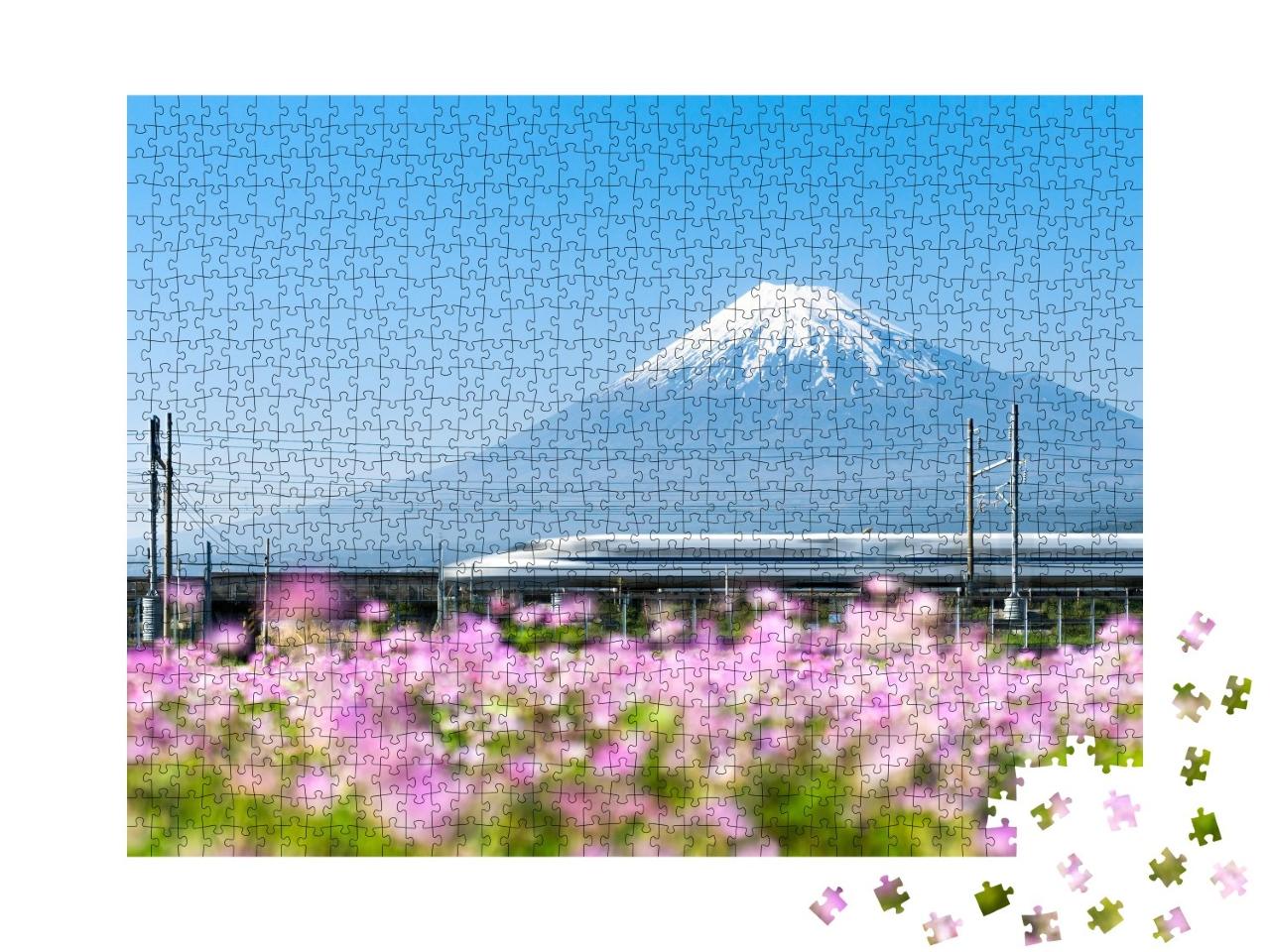 Puzzle de 1000 pièces « Train à grande vitesse Shinkansen au Mont Fuji, Japon »